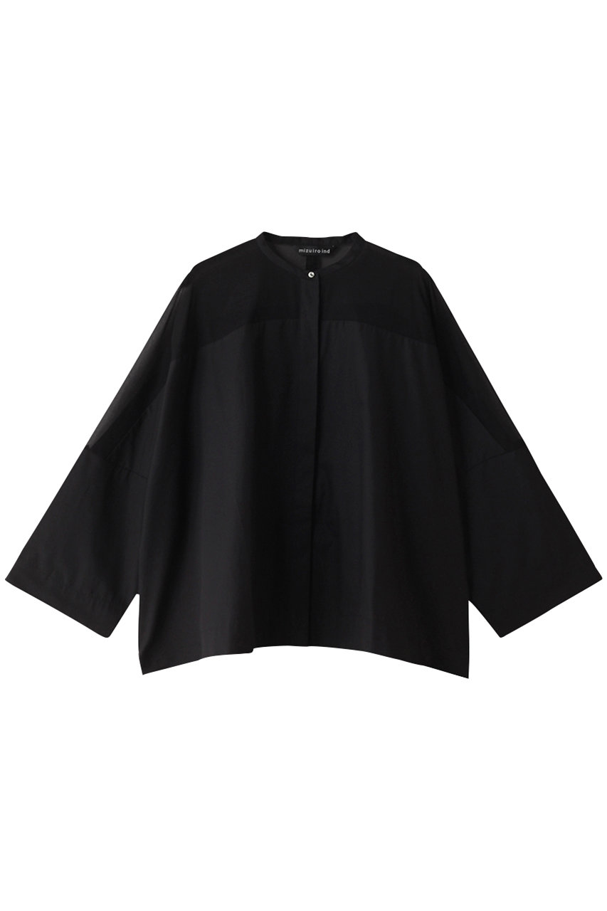 ミズイロインド/mizuiro indのstand collar sheer shirt シャツ(black/2-230057)