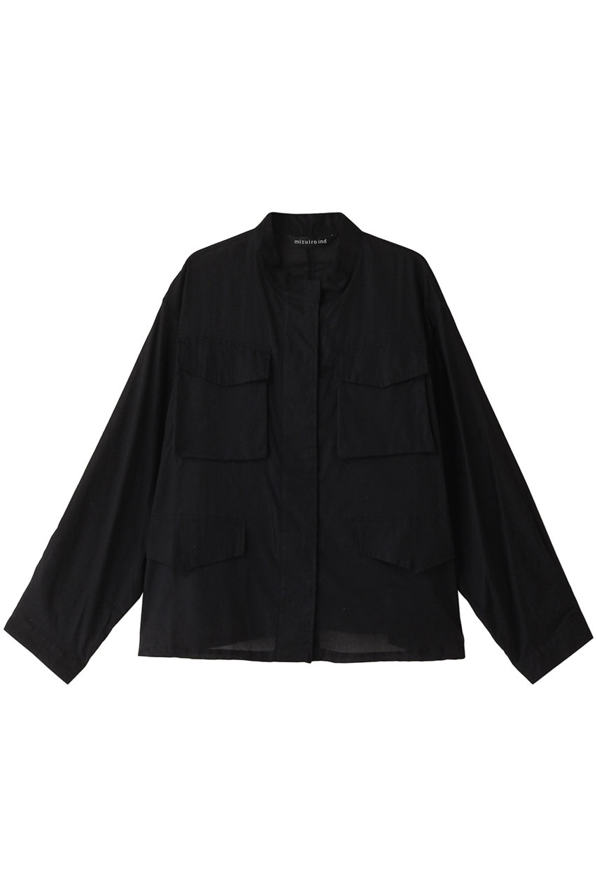 ミズイロインド/mizuiro indのsheer military shirt シャツ(black/2-230062)