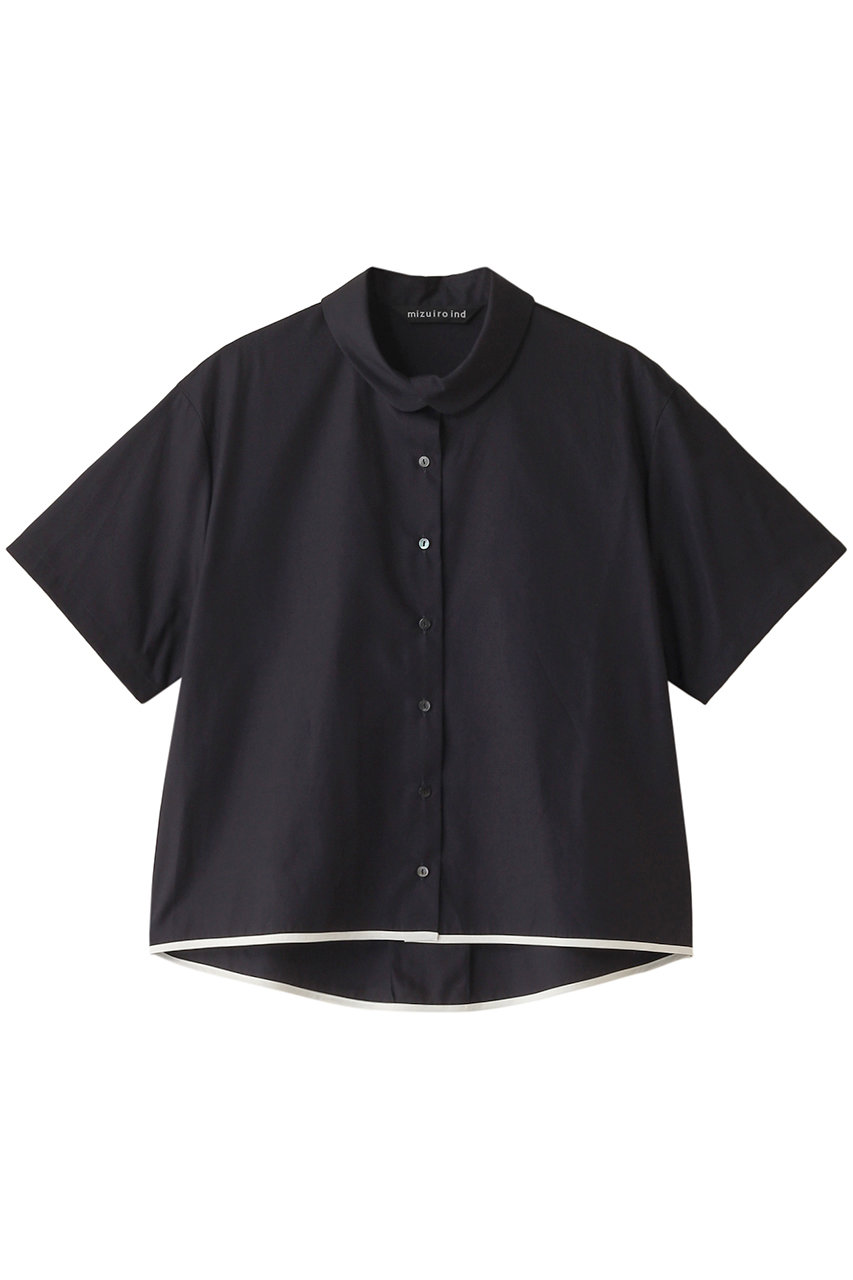 ミズイロインド/mizuiro indのround collar bicolor hem line shirt シャツ(navy/2-230061)