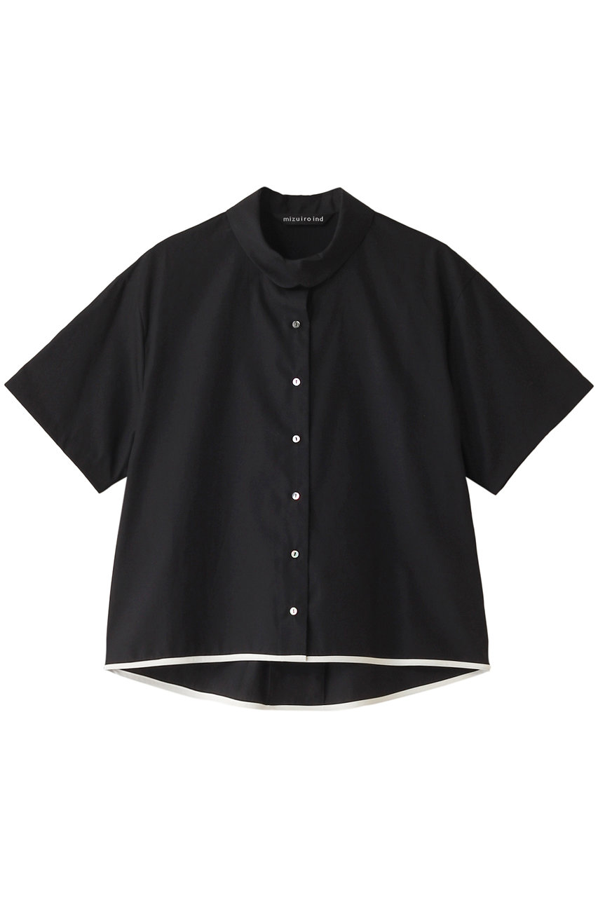 ミズイロインド/mizuiro indのround collar bicolor hem line shirt シャツ(black/2-230061)