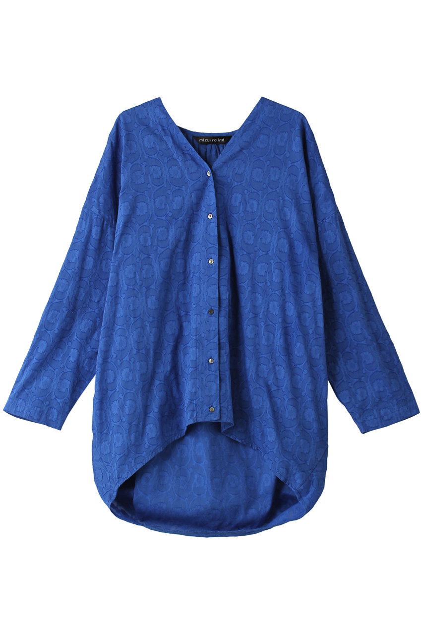 mizuiro ind jacquard V neck cocoon shirt シャツ (blue, F) ミズイロインド ELLE SHOP mizuiro ind jacquard V neck cocoon shirt シャツ (blue, F) ミズイロインド ELLE SHOP