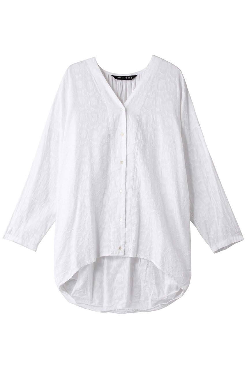 mizuiro ind jacquard V neck cocoon shirt シャツ (off white, F) ミズイロインド ELLE SHOP mizuiro ind jacquard V neck cocoon shirt シャツ (off white, F) ミズイロインド ELLE SHOP