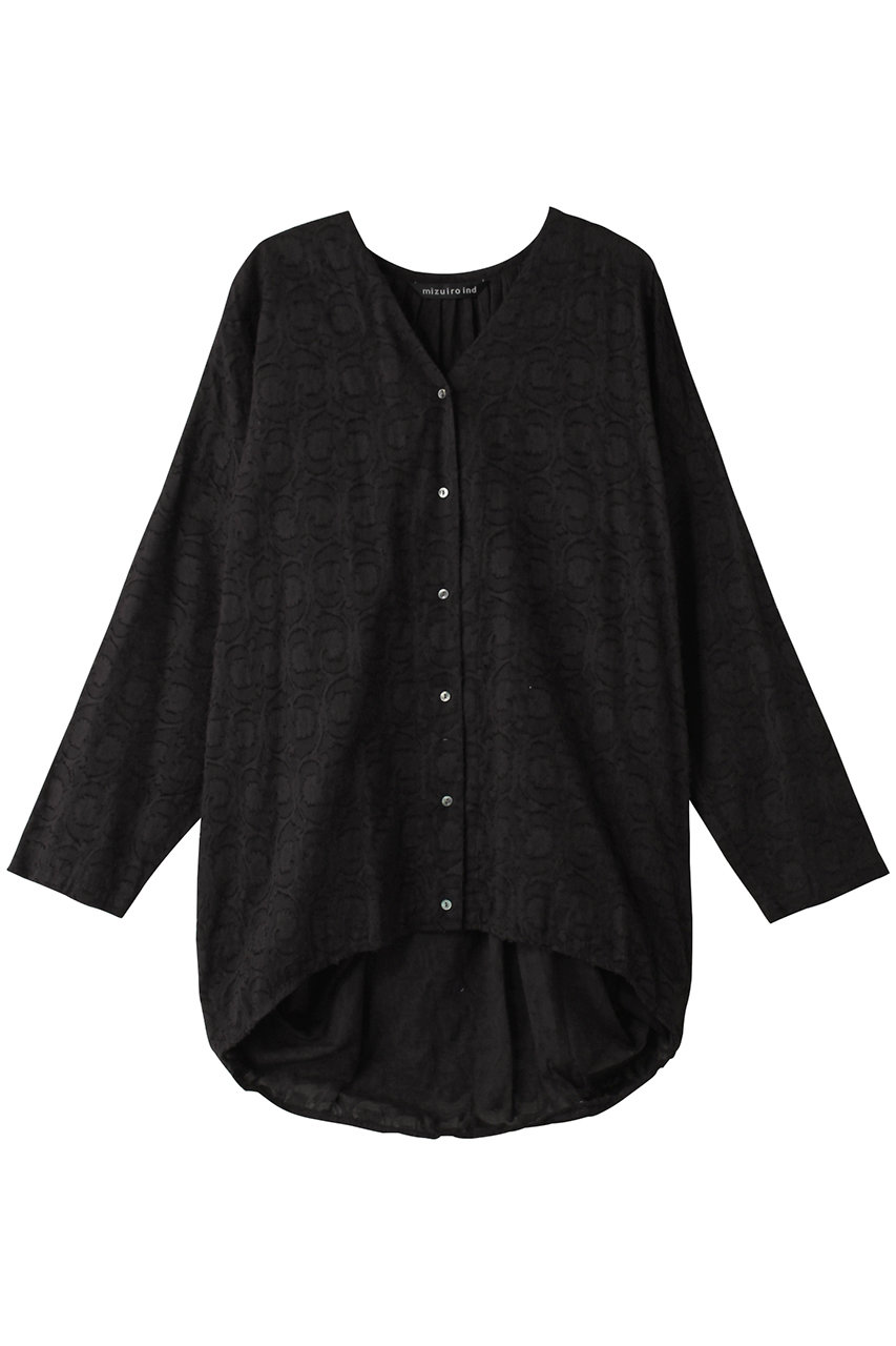 ミズイロインド/mizuiro indのjacquard V neck cocoon shirt シャツ(black/1-230049)