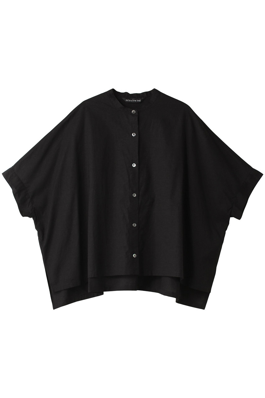 ミズイロインド/mizuiro indのstand collar wide shirt シャツ(black/2-230056)