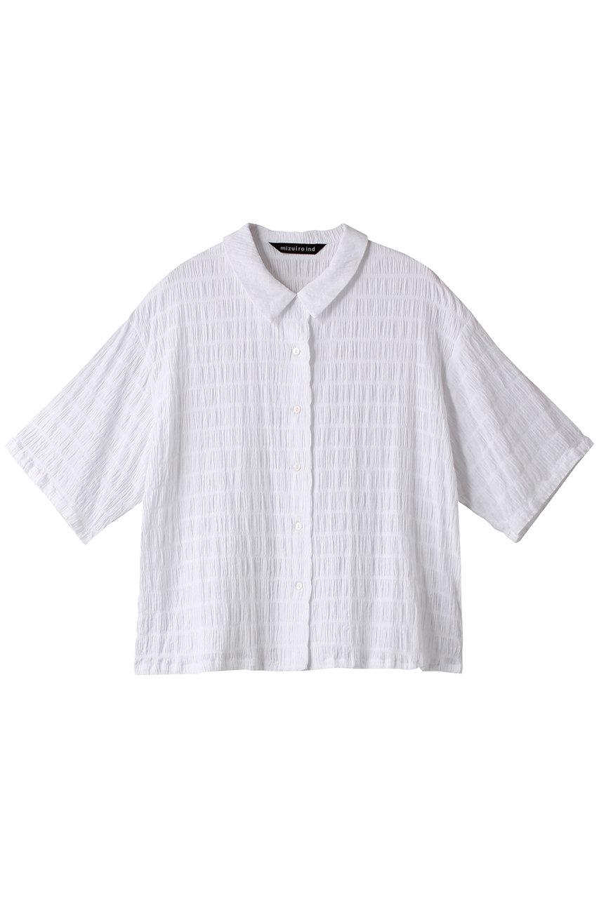 mizuiro ind India fabric half slv shirt シャツ (off whiteB, F) ミズイロインド ELLE SHOP mizuiro ind India fabric half slv shirt シャツ (off whiteB, F) ミズイロインド ELLE SHOP