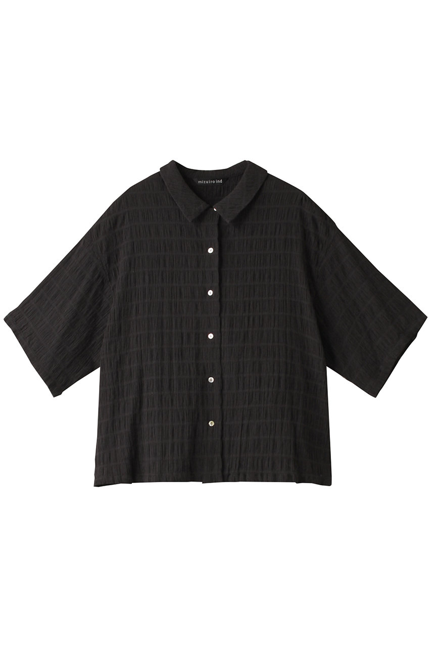 mizuiro ind India fabric half slv shirt シャツ (blackB, F) ミズイロインド ELLE SHOP mizuiro ind India fabric half slv shirt シャツ (blackB, F) ミズイロインド ELLE SHOP