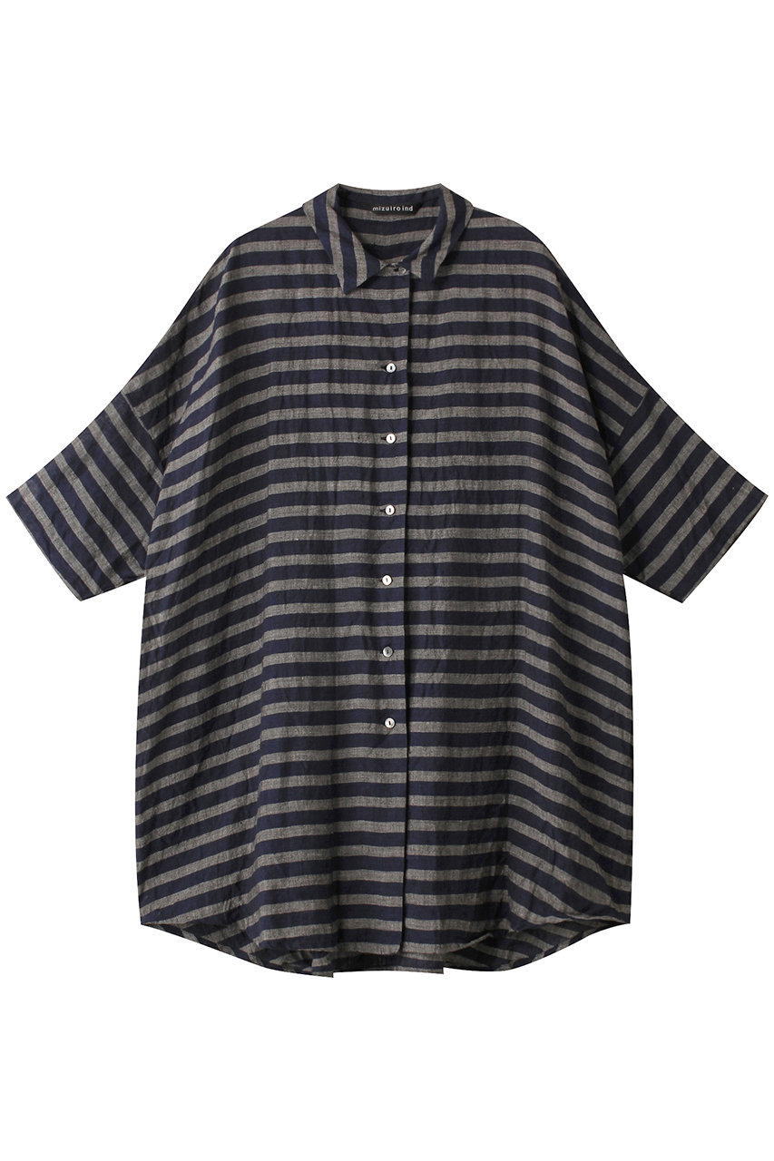 mizuiro ind BD linen wide shirt シャツ (navy, F) ミズイロインド ELLE SHOP mizuiro ind BD linen wide shirt シャツ (navy, F) ミズイロインド ELLE SHOP