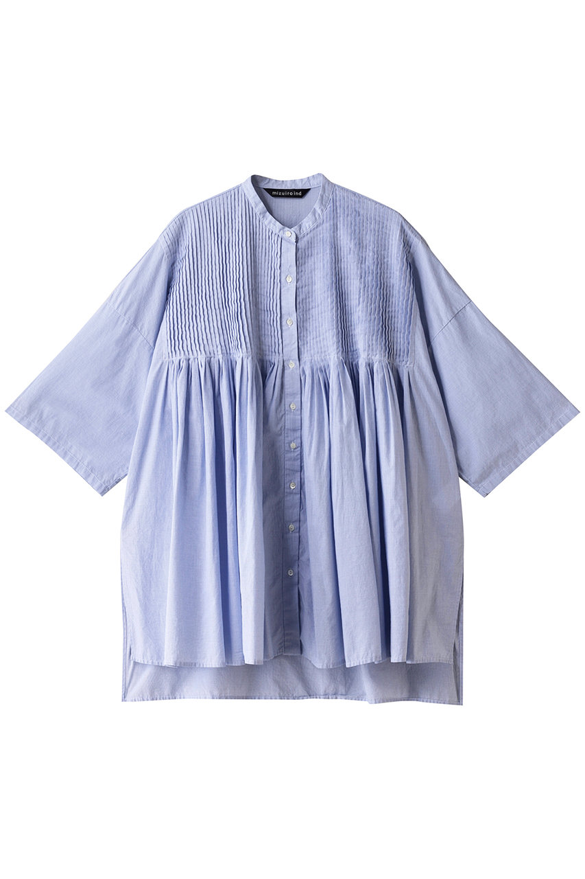 ミズイロインド/mizuiro indのstand collar pin tucked shirt シャツ(blue/2-230076)