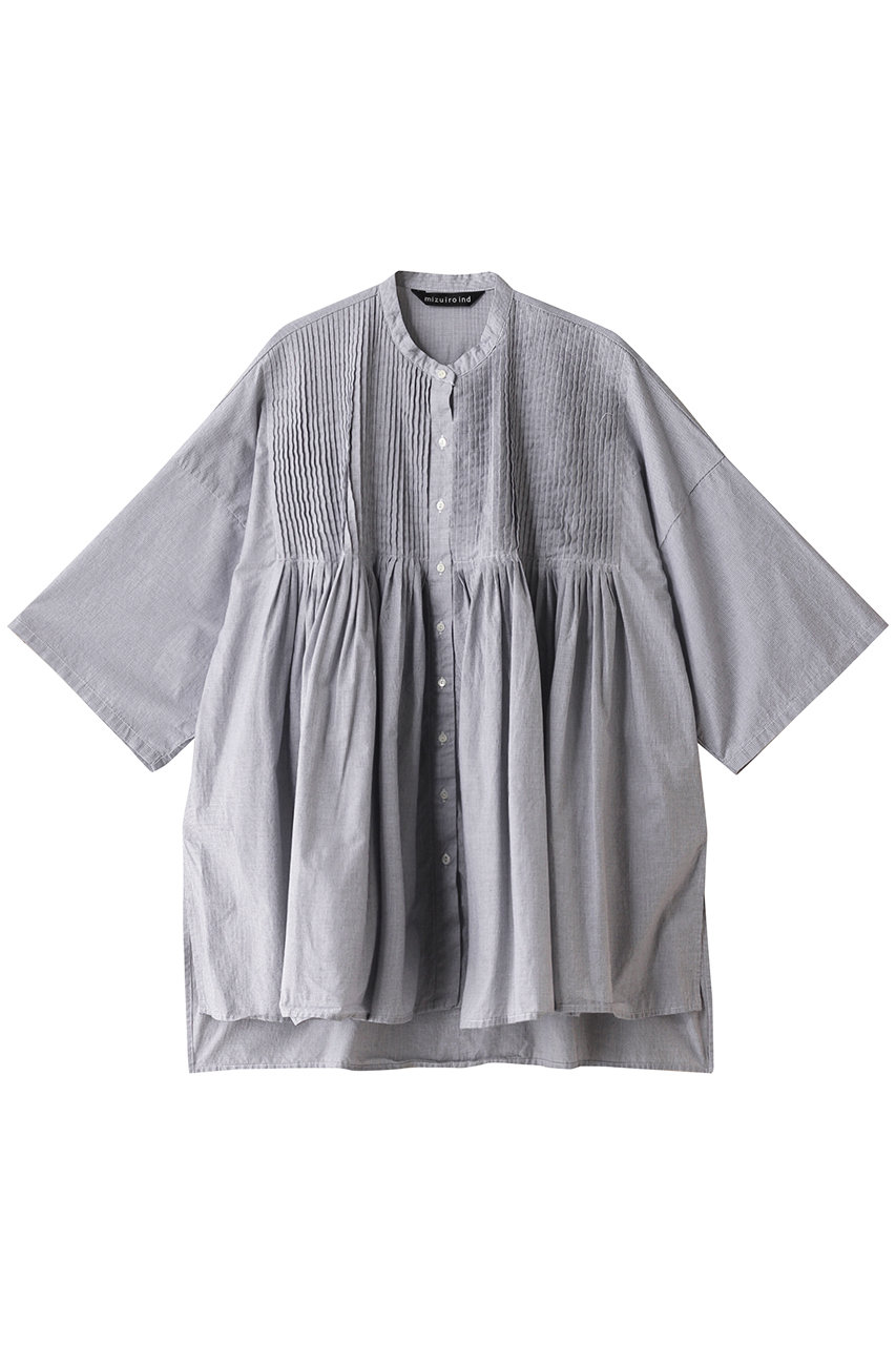 ミズイロインド/mizuiro indのstand collar pin tucked shirt シャツ(black/2-230076)