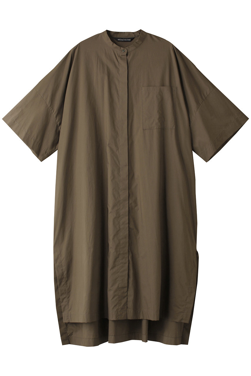 mizuiro ind stand collar hlf slv shirt OP ワンピース (khaki, F) ミズイロインド ELLE SHOP mizuiro ind stand collar hlf slv shirt OP ワンピース (khaki, F) ミズイロインド ELLE SHOP