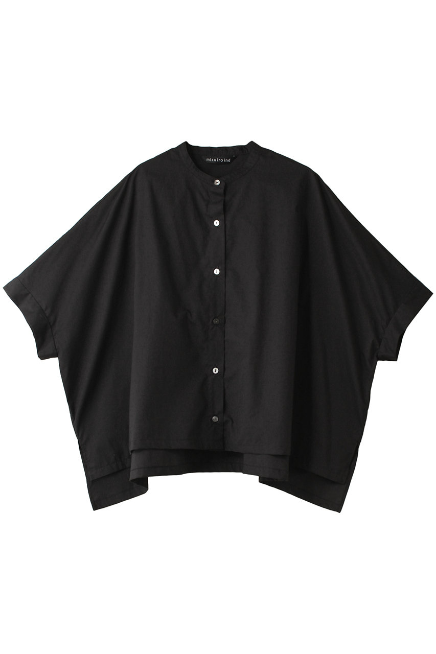 ミズイロインド/mizuiro indのstand collar wide shirt シャツ(black/2-230056A)