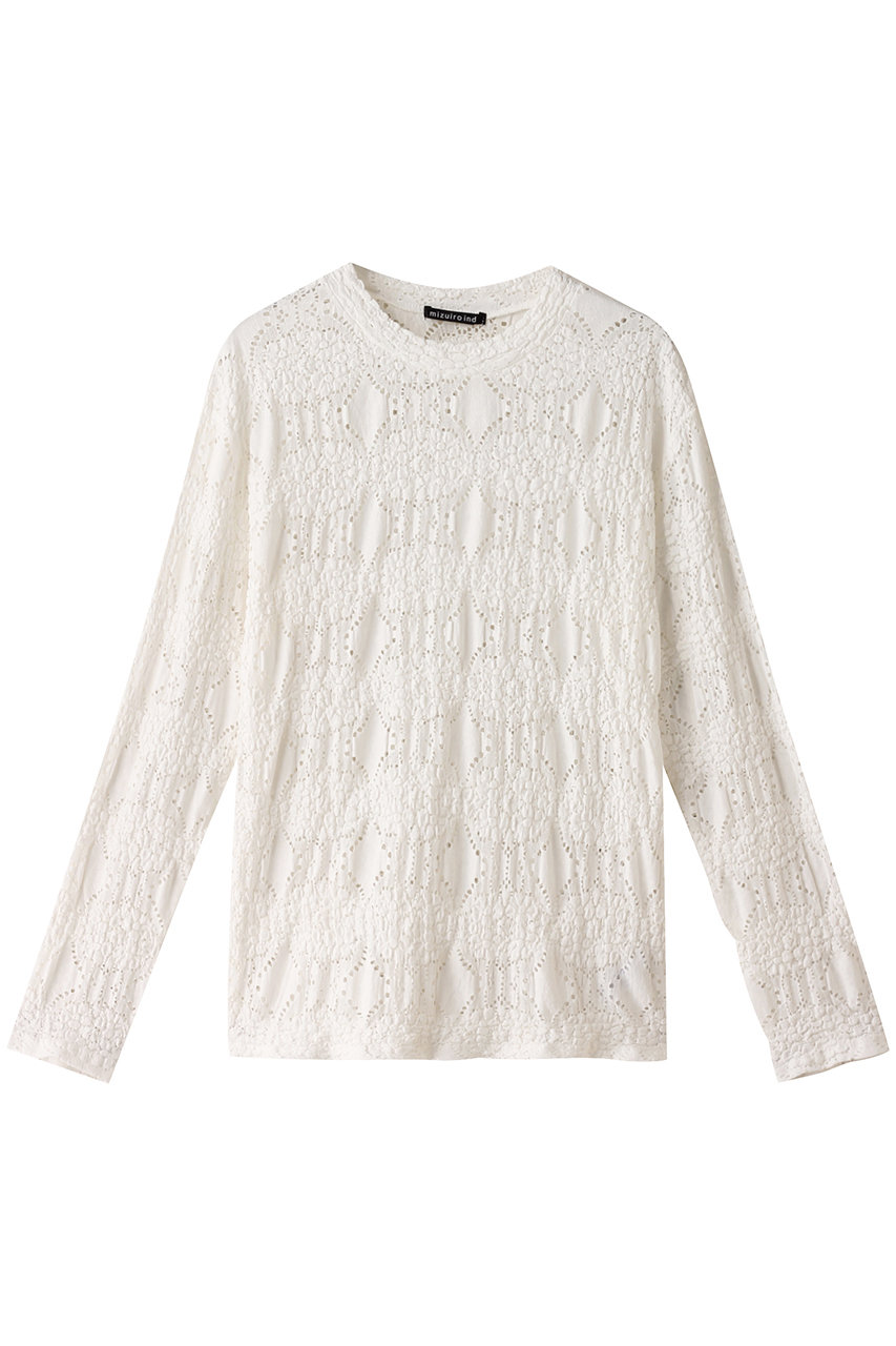 ミズイロインド/mizuiro indのsheer pattern knitting crew neck long T Tシャツ(off white/3-210022)