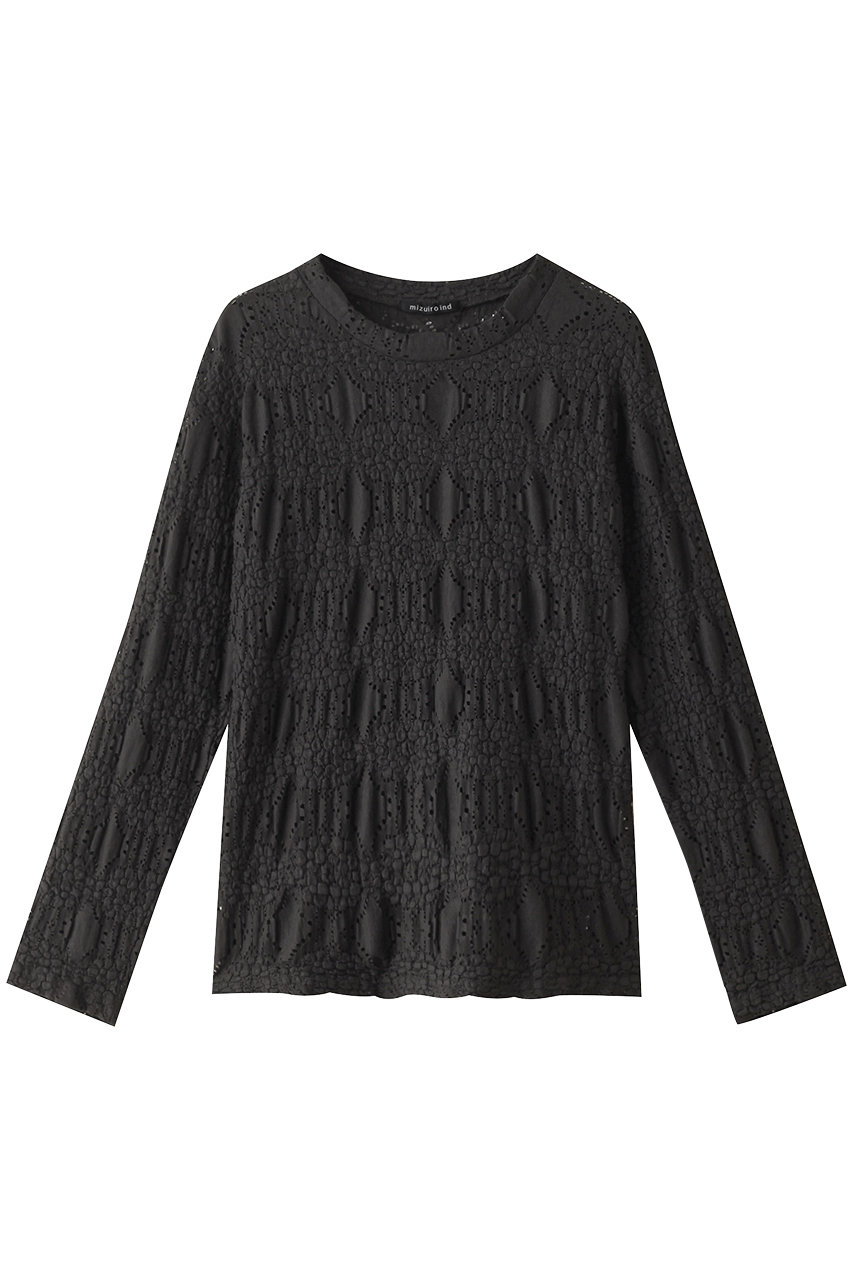 ミズイロインド/mizuiro indのsheer pattern knitting crew neck long T Tシャツ(c.gray/3-210022)