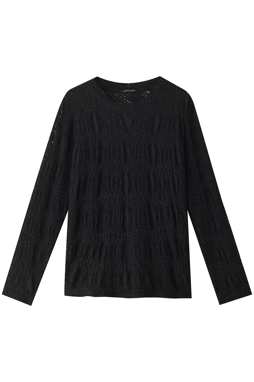 ミズイロインド/mizuiro indのsheer pattern knitting crew neck long T Tシャツ(black/3-210022)