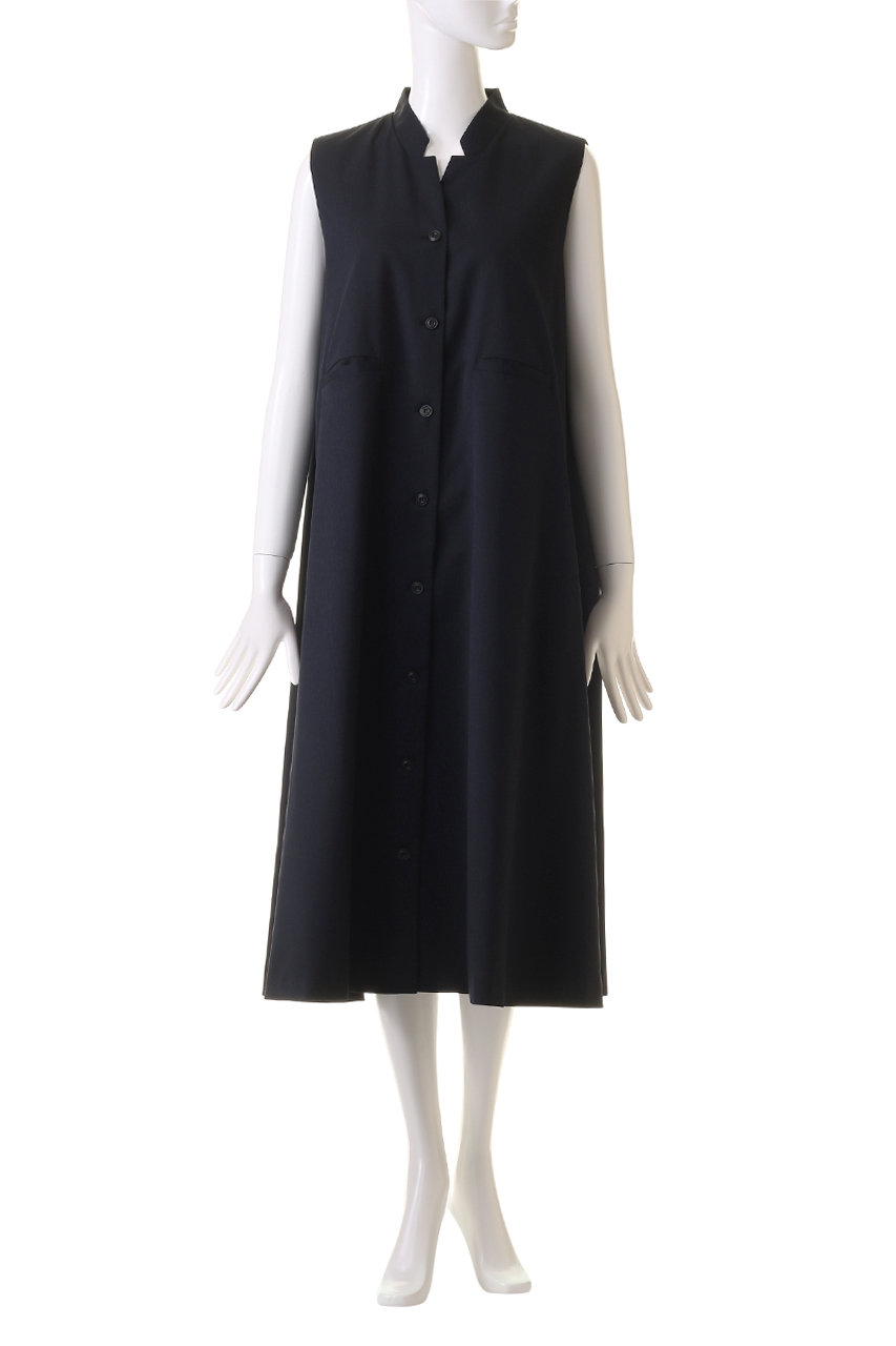 mizuiro ind(ミズイロインド)｜stand collar flare OP ワンピース/navy 