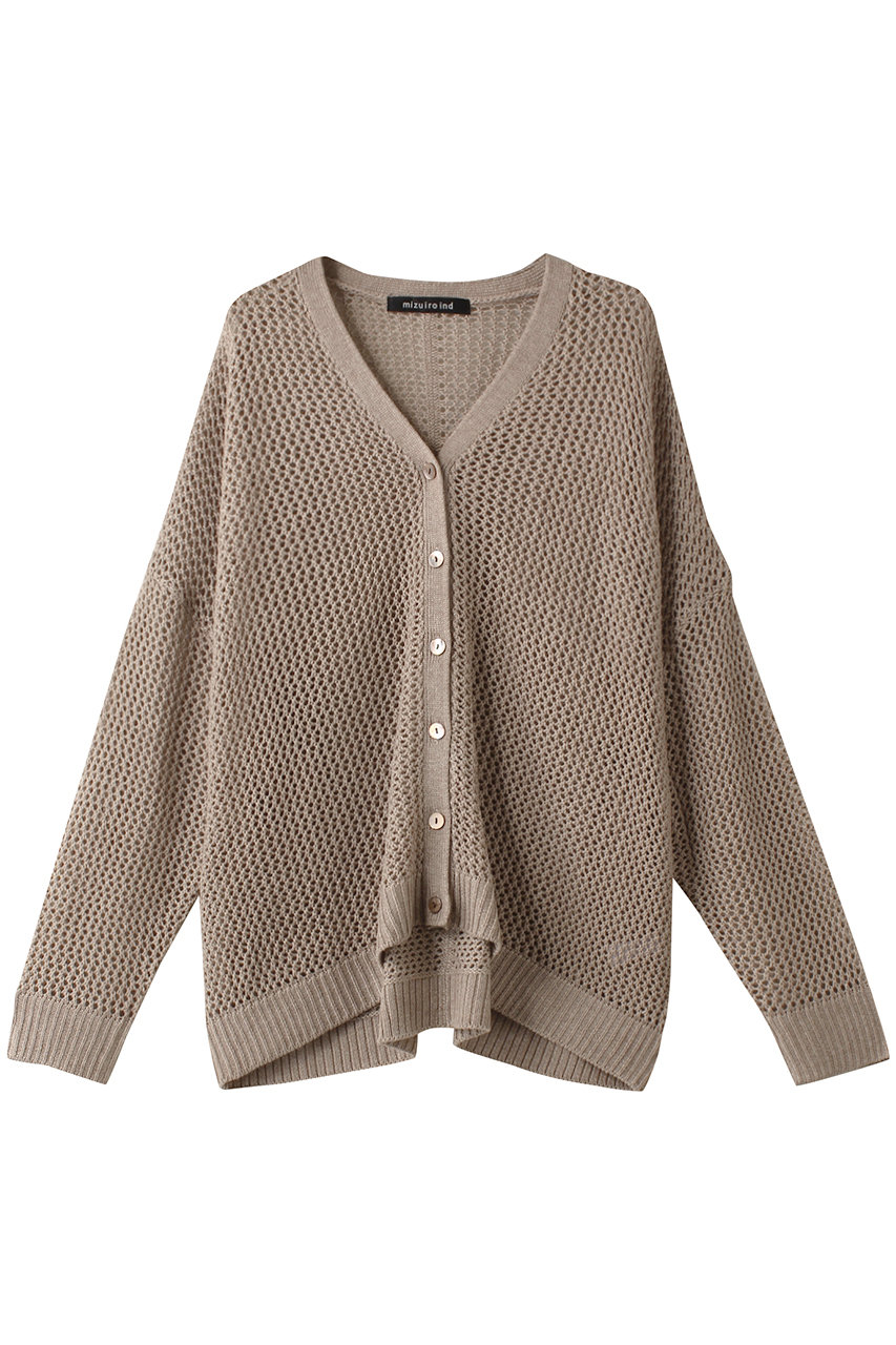 mizuiro ind mesh V neck C/D カーディガン (beige, F) ミズイロインド ELLE SHOP mizuiro ind mesh V neck C/D カーディガン (beige, F) ミズイロインド ELLE SHOP