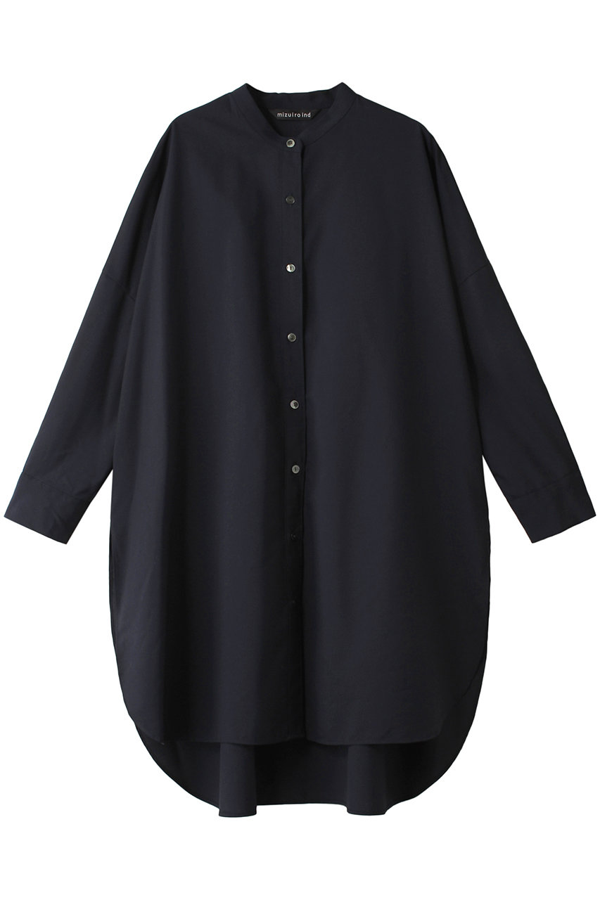 ミズイロインド/mizuiro indのT/W stand collar shirt tunic チュニック(navy/3-230075)