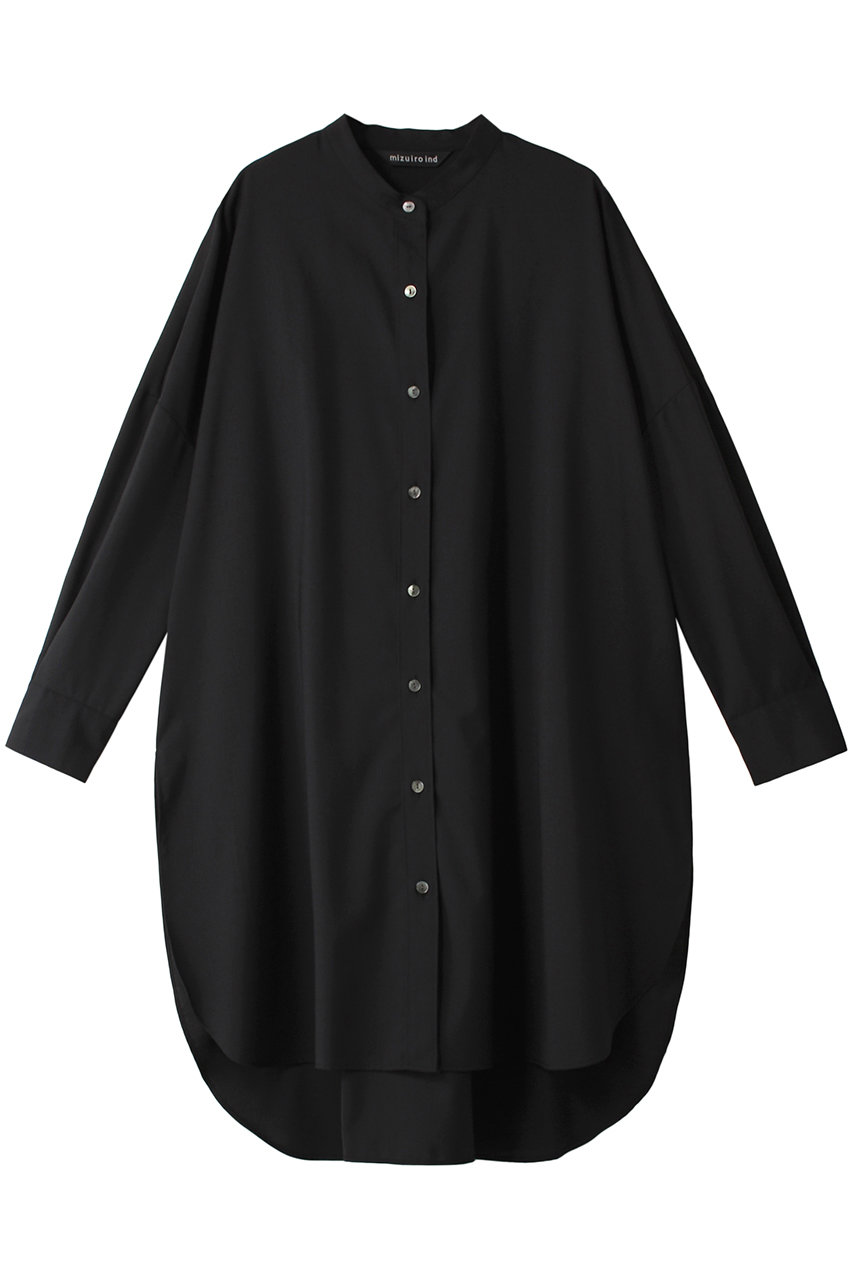 ミズイロインド/mizuiro indのT/W stand collar shirt tunic チュニック(blackA/3-230075)