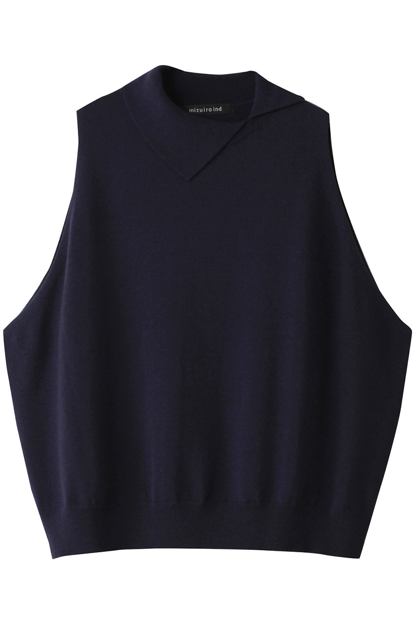 ミズイロインド/mizuiro indのasymmetry collar wide vest ベスト(navy/3-220076)