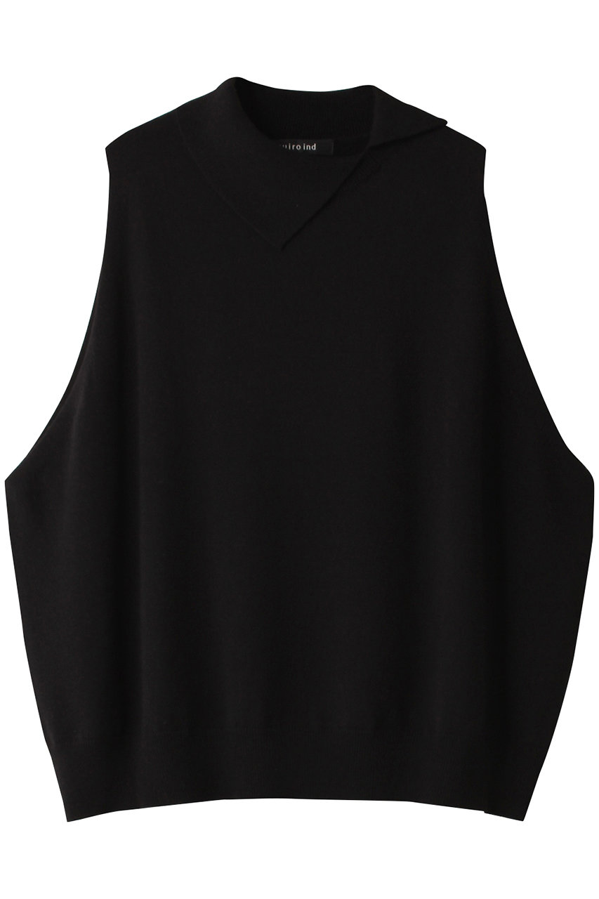 ミズイロインド/mizuiro indのasymmetry collar wide vest ベスト(black/3-220076)