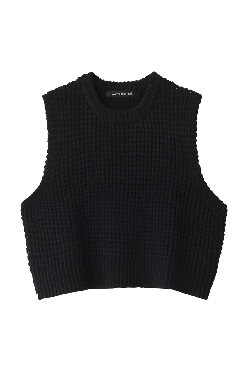 ミズイロインド/mizuiro indのwaffle knit vest ベスト(black/3-220055)