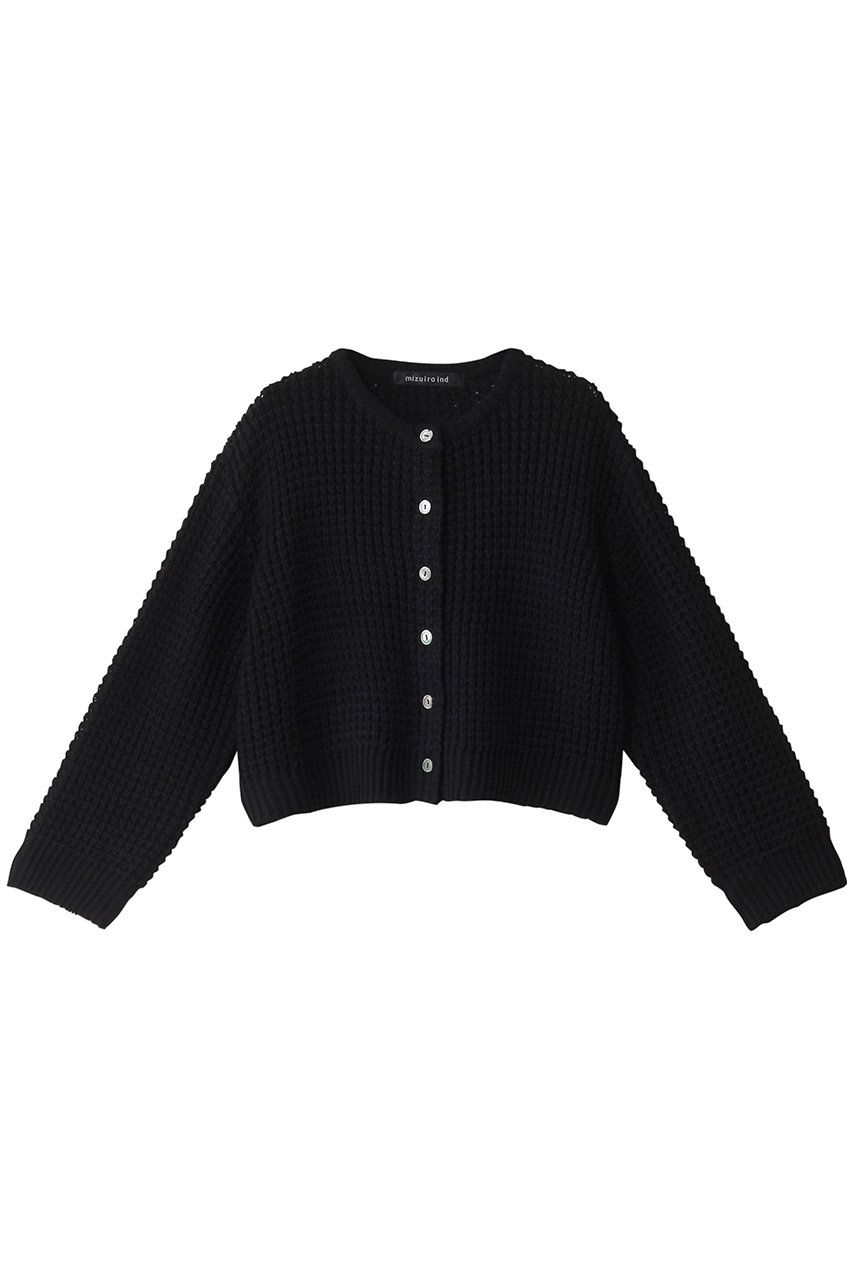 ミズイロインド/mizuiro indのwaffle knit C/D カーディガン(black/3-220056)