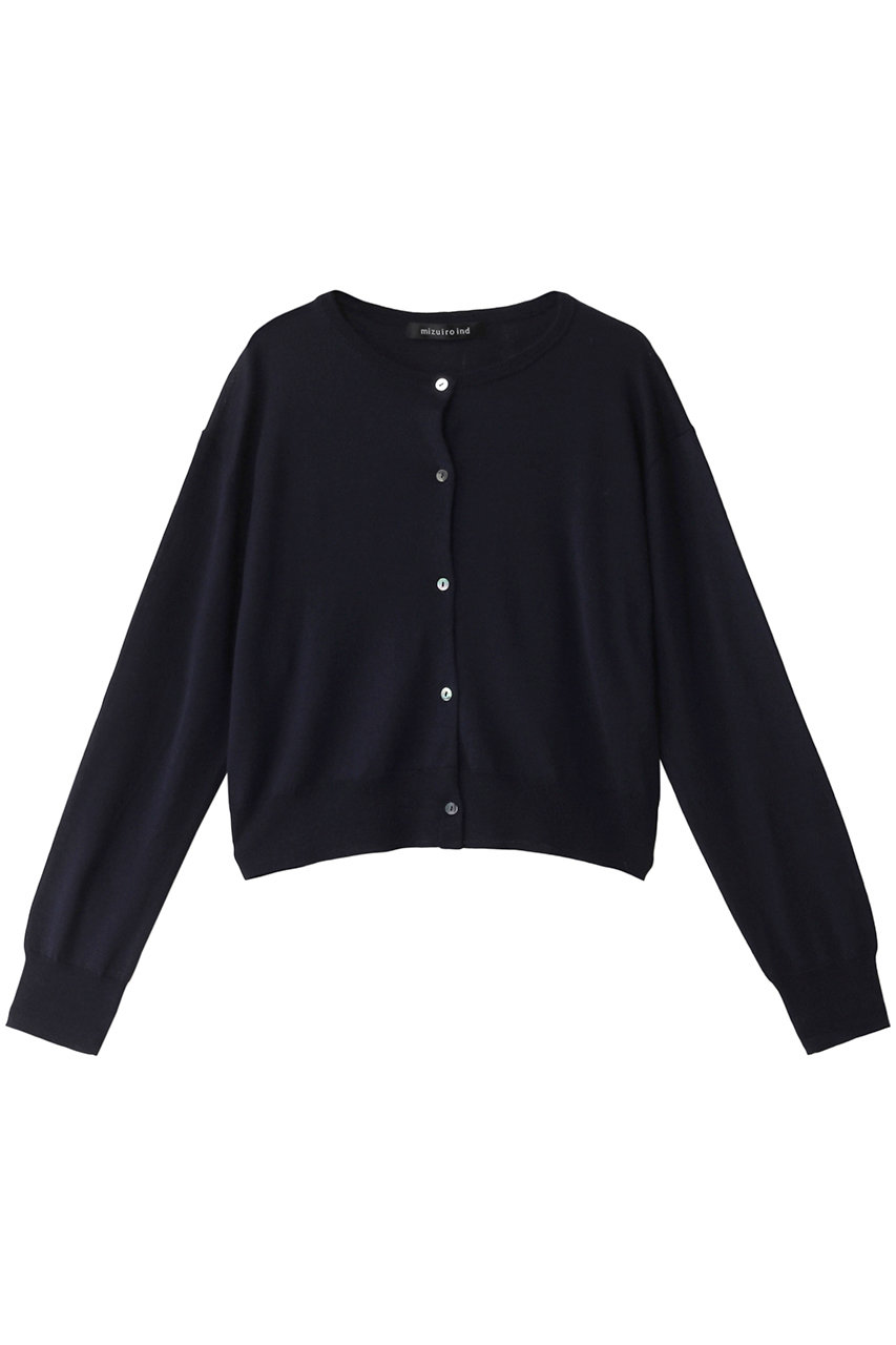 ミズイロインド/mizuiro indのhigh gauge crew neck C/D カーディガン(navy/3-220058)