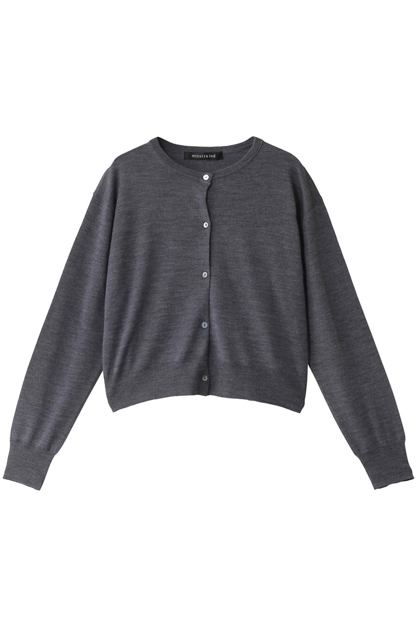 ミズイロインド/mizuiro indのhigh gauge crew neck C/D カーディガン(gray/3-220058)