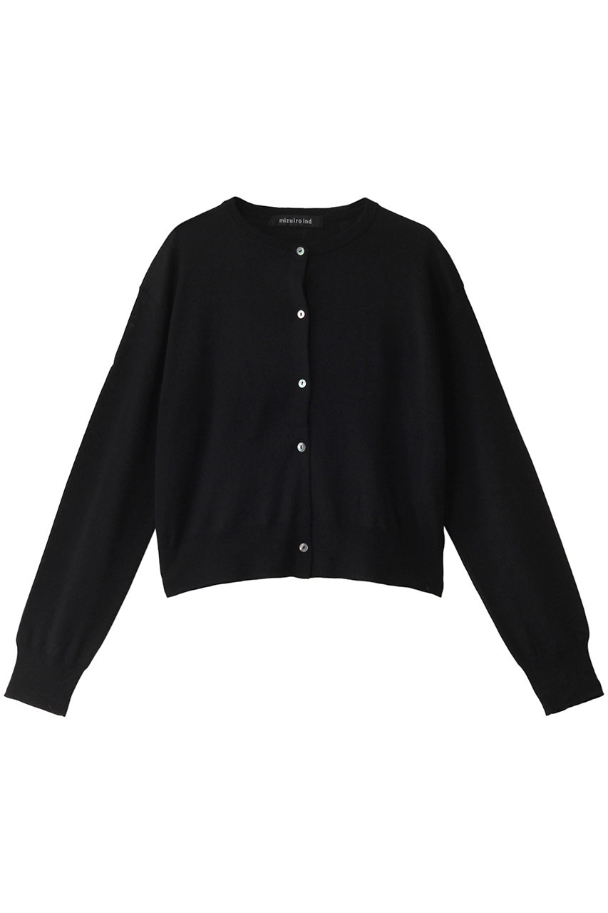 ミズイロインド/mizuiro indのhigh gauge crew neck C/D カーディガン(black/3-220058)