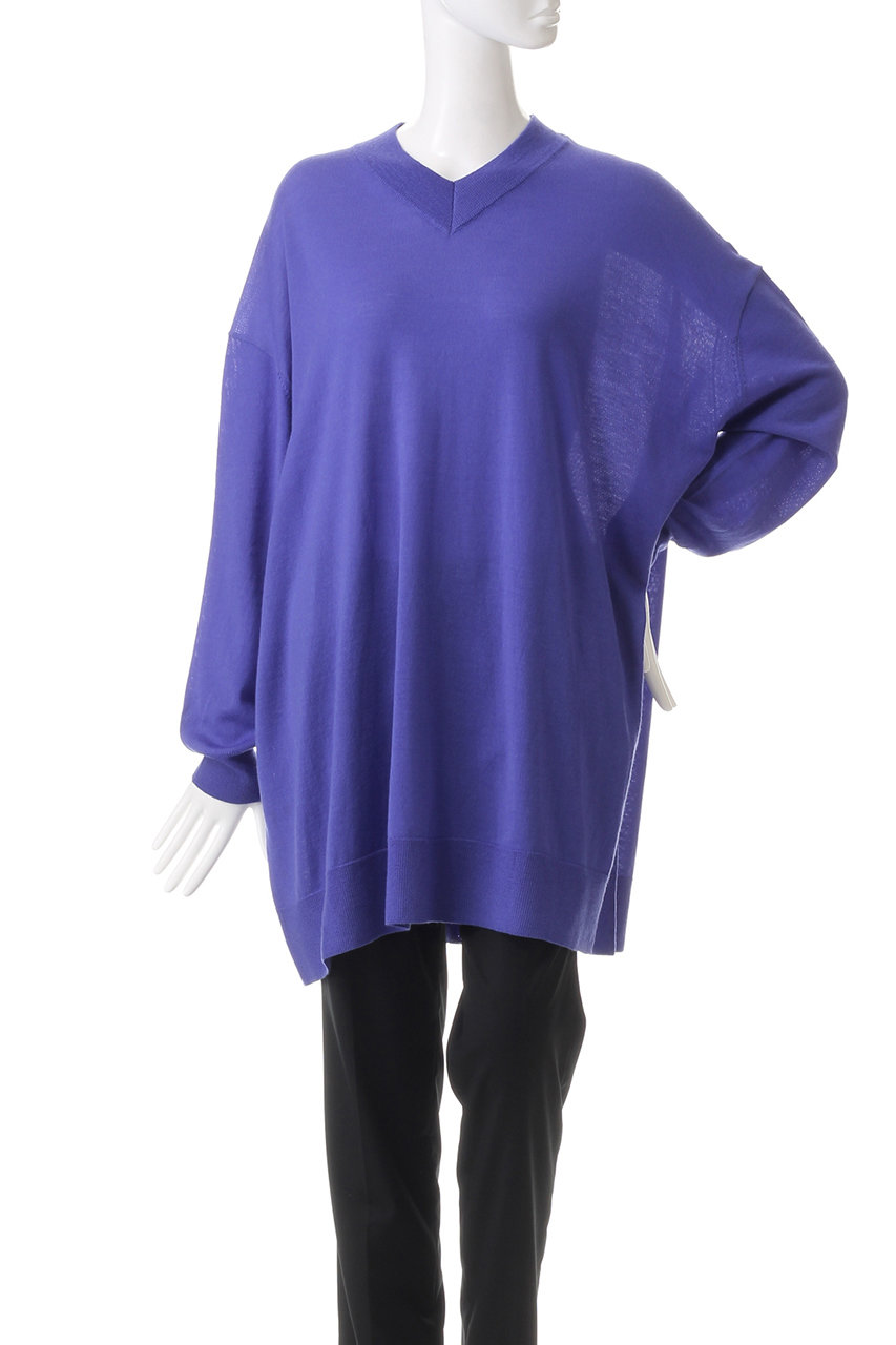 mizuiroind Vネックニットチュニック ネイビー フリーサイズ ゆったり mizuiro ind(ミズイロインド)｜high gauge V neck wide tunic