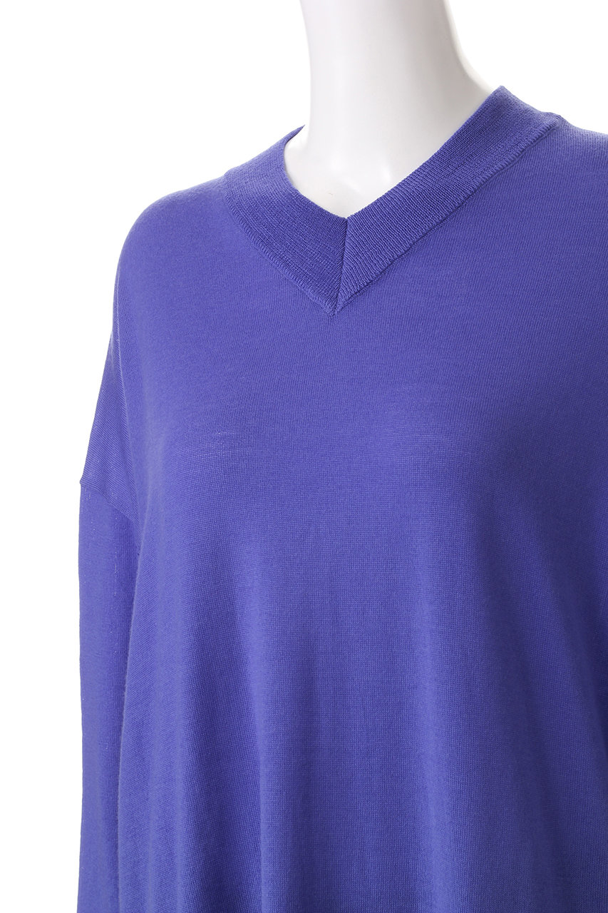 mizuiroind Vネックニットチュニック ネイビー フリーサイズ ゆったり mizuiro ind(ミズイロインド)｜high gauge V neck wide tunic