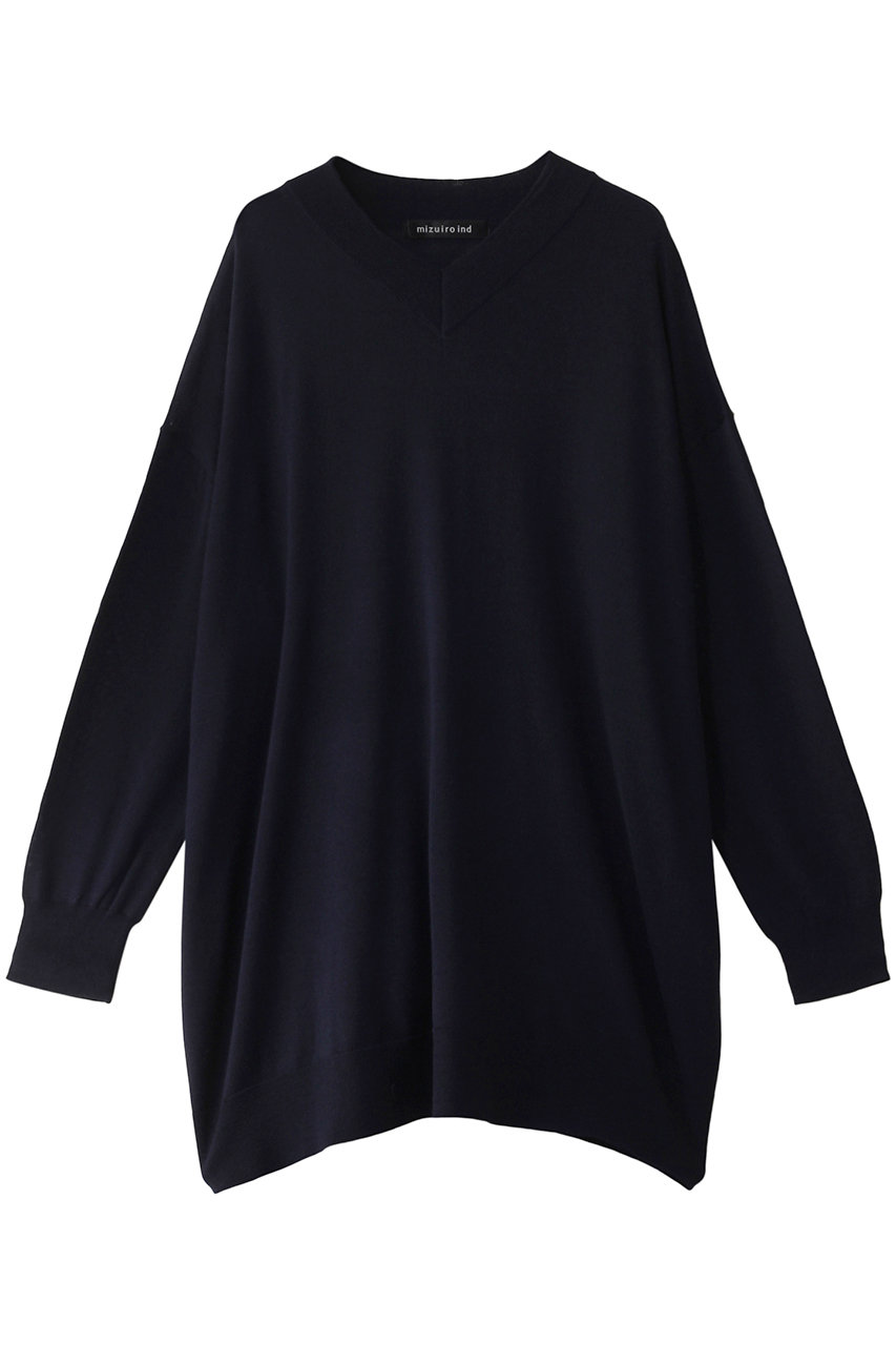 ミズイロインド/mizuiro indのhigh gauge V neck wide tunic チュニック(navy/3-220059)