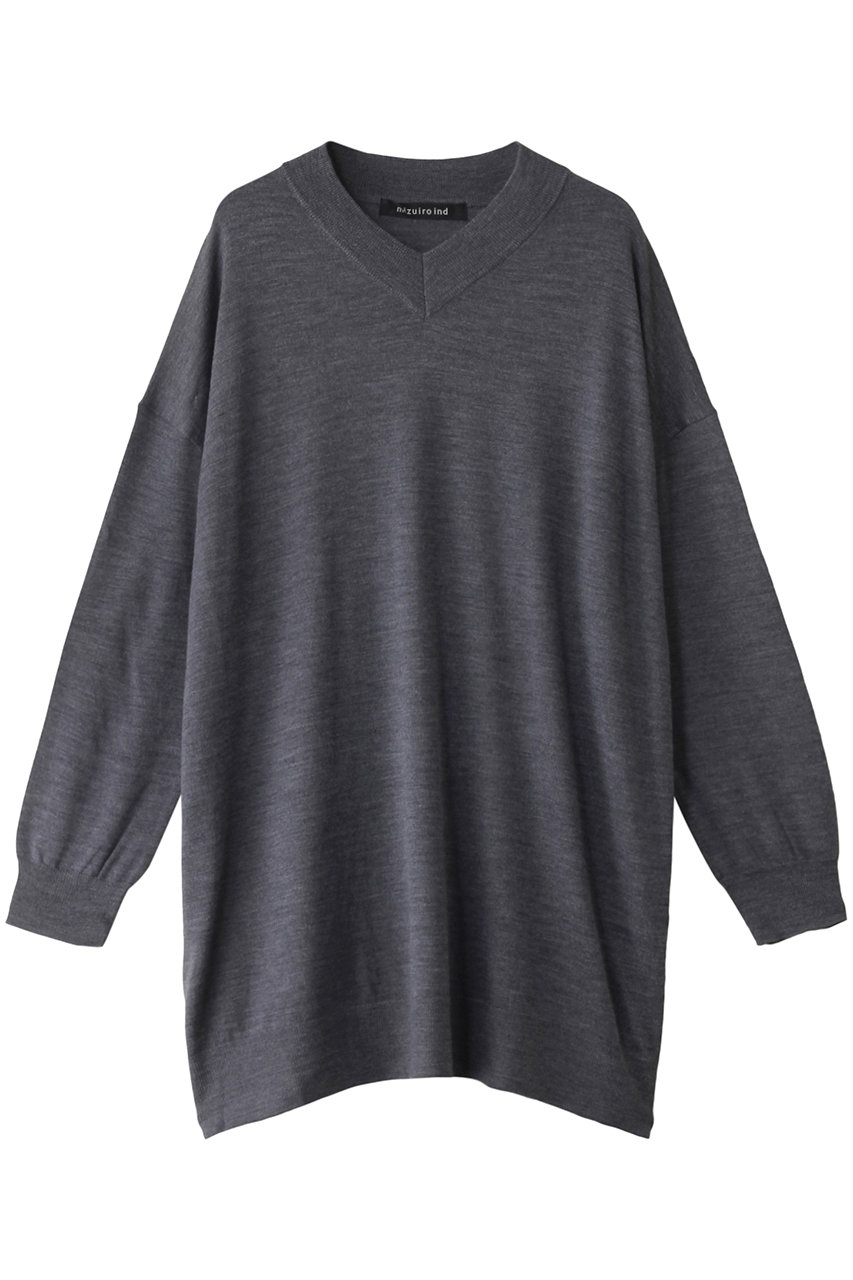 ミズイロインド/mizuiro indのhigh gauge V neck wide tunic チュニック(gray/3-220059)