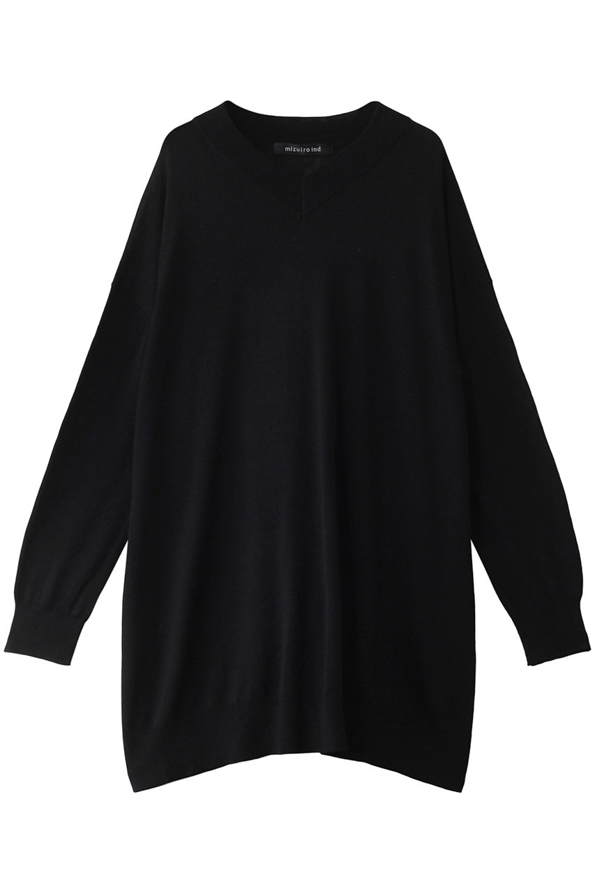 ミズイロインド/mizuiro indのhigh gauge V neck wide tunic チュニック(black/3-220059)