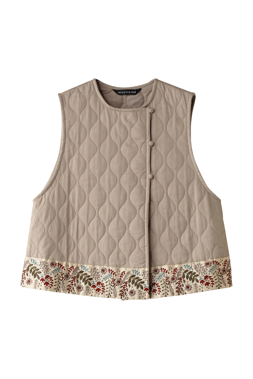 ミズイロインド/mizuiro indのquilting embroidary tape vest ベスト(beige/3-230055)