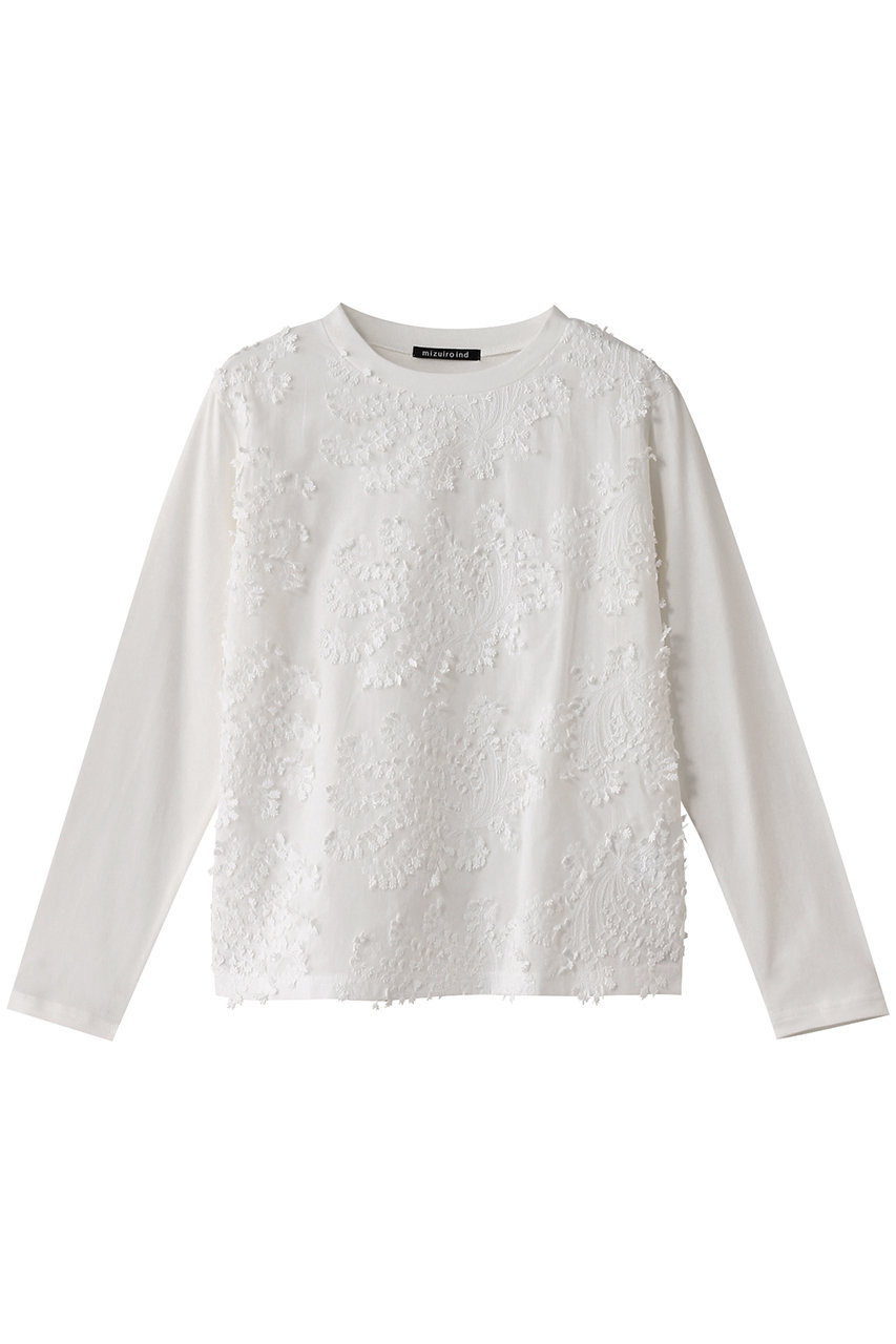 ミズイロインド/mizuiro indのlace combi crew neck P/O プルオーバー(off white/4-210020)