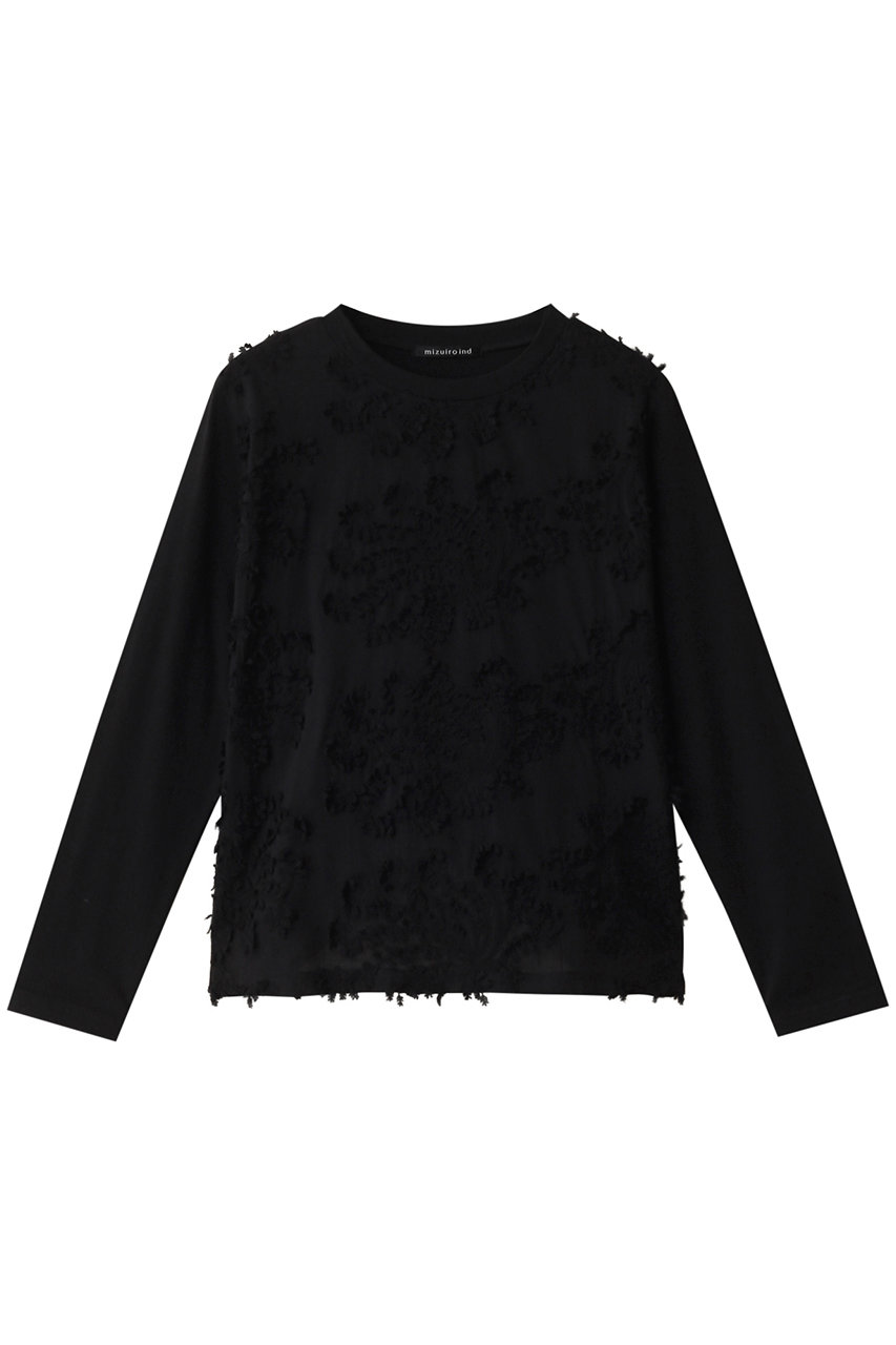 ミズイロインド/mizuiro indのlace combi crew neck P/O プルオーバー(black/4-210020)