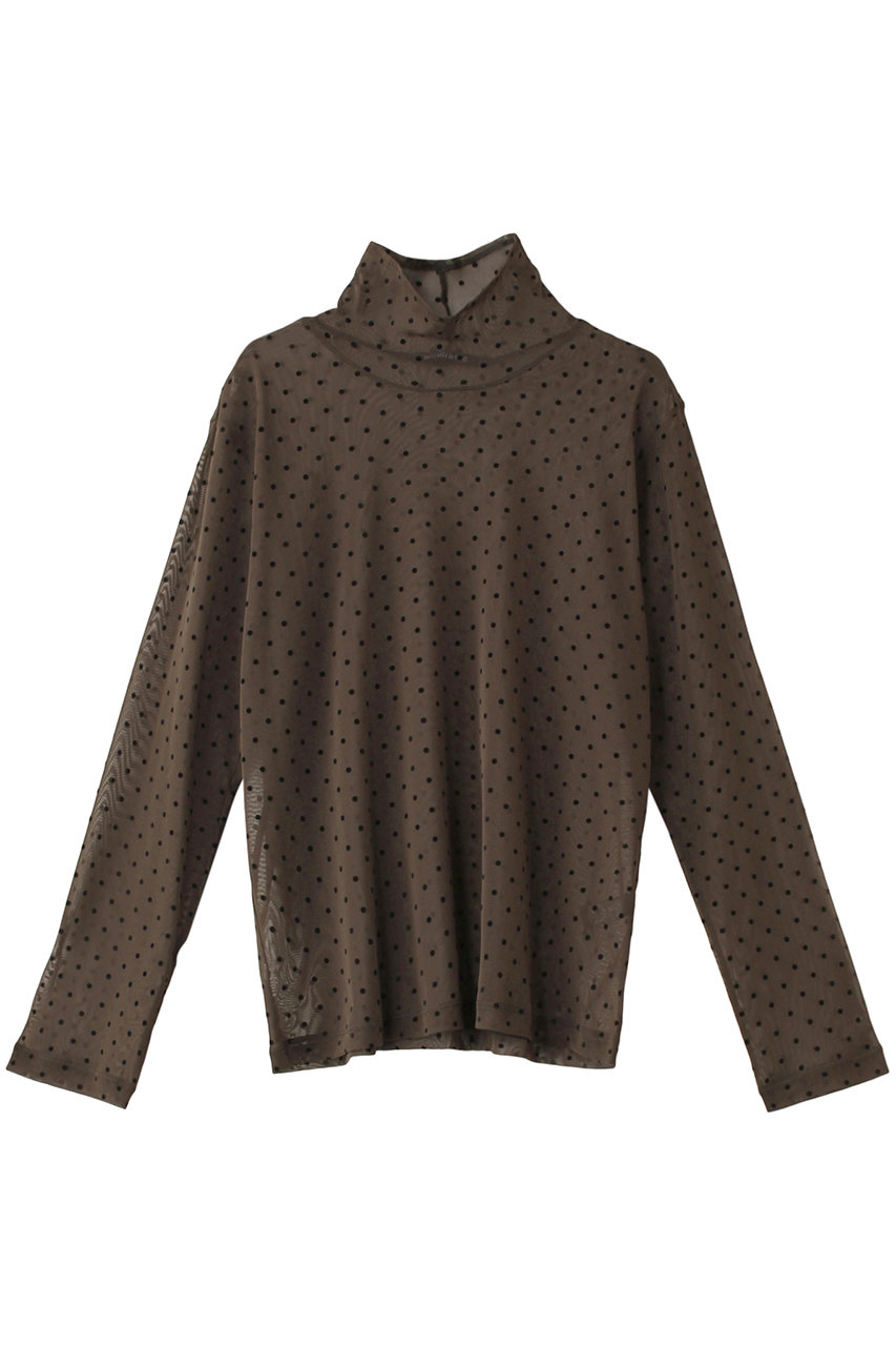 ミズイロインド/mizuiro indのmesh dots high neck P/O プルオーバー(brown/4-210021)