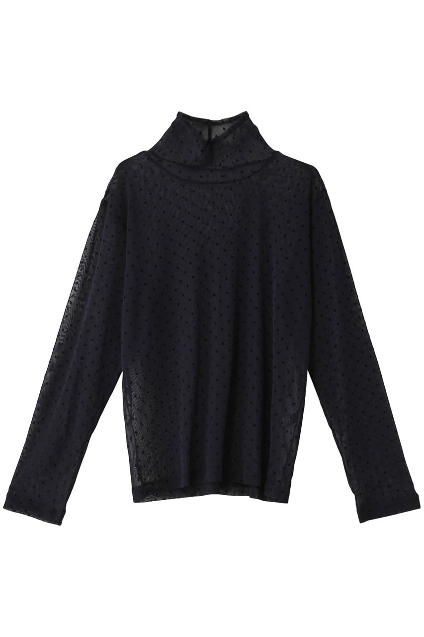 ミズイロインド/mizuiro indのmesh dots high neck P/O プルオーバー(navy/4-210021)