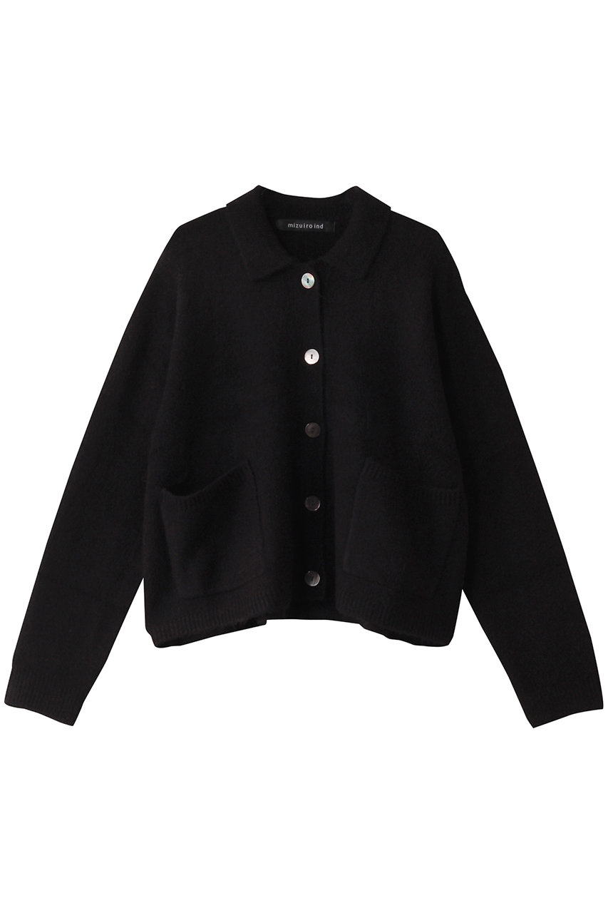 ミズイロインド/mizuiro indのshort C/D  with collar カーディガン(black/4-220077)