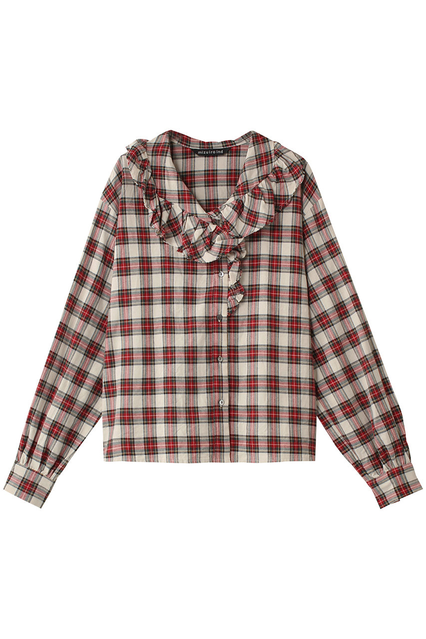 ミズイロインド/mizuiro indのcheck frill collar shirt シャツ(アイボリー/4-230045)