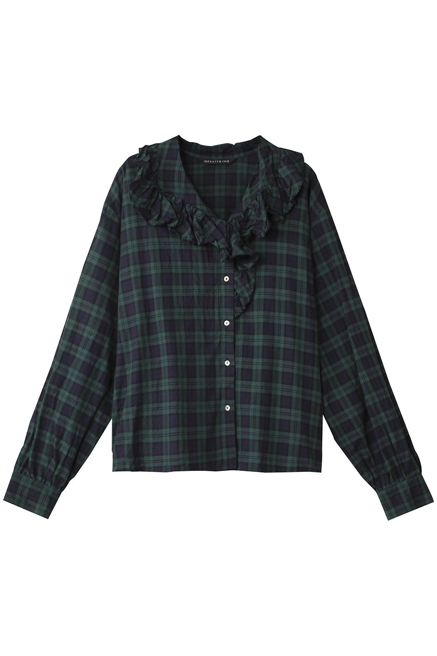 ミズイロインド/mizuiro indのcheck frill collar shirt シャツ(ブラックウォッチ/4-230045)