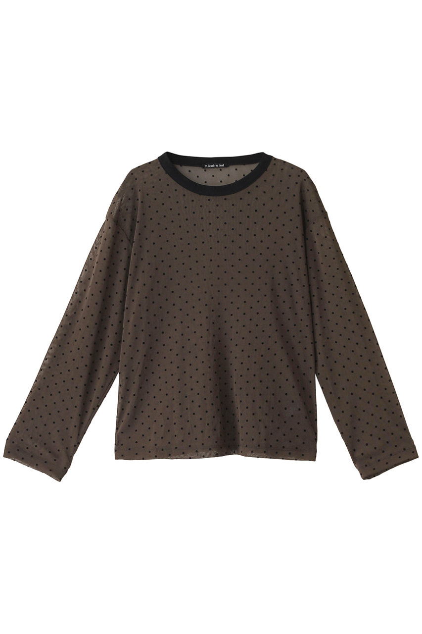 ミズイロインド/mizuiro indのmesh dots crew neck P/O プルオーバー(brown/4-210022)