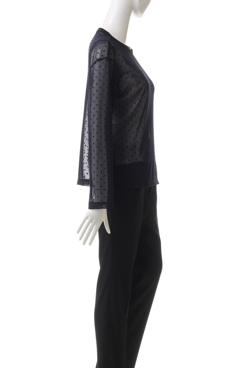 【ミズイロインド】　ブラウン　　ドット　メッシュ　ロンT mizuiro ind(ミズイロインド)｜mesh dots crew neck P/O プル