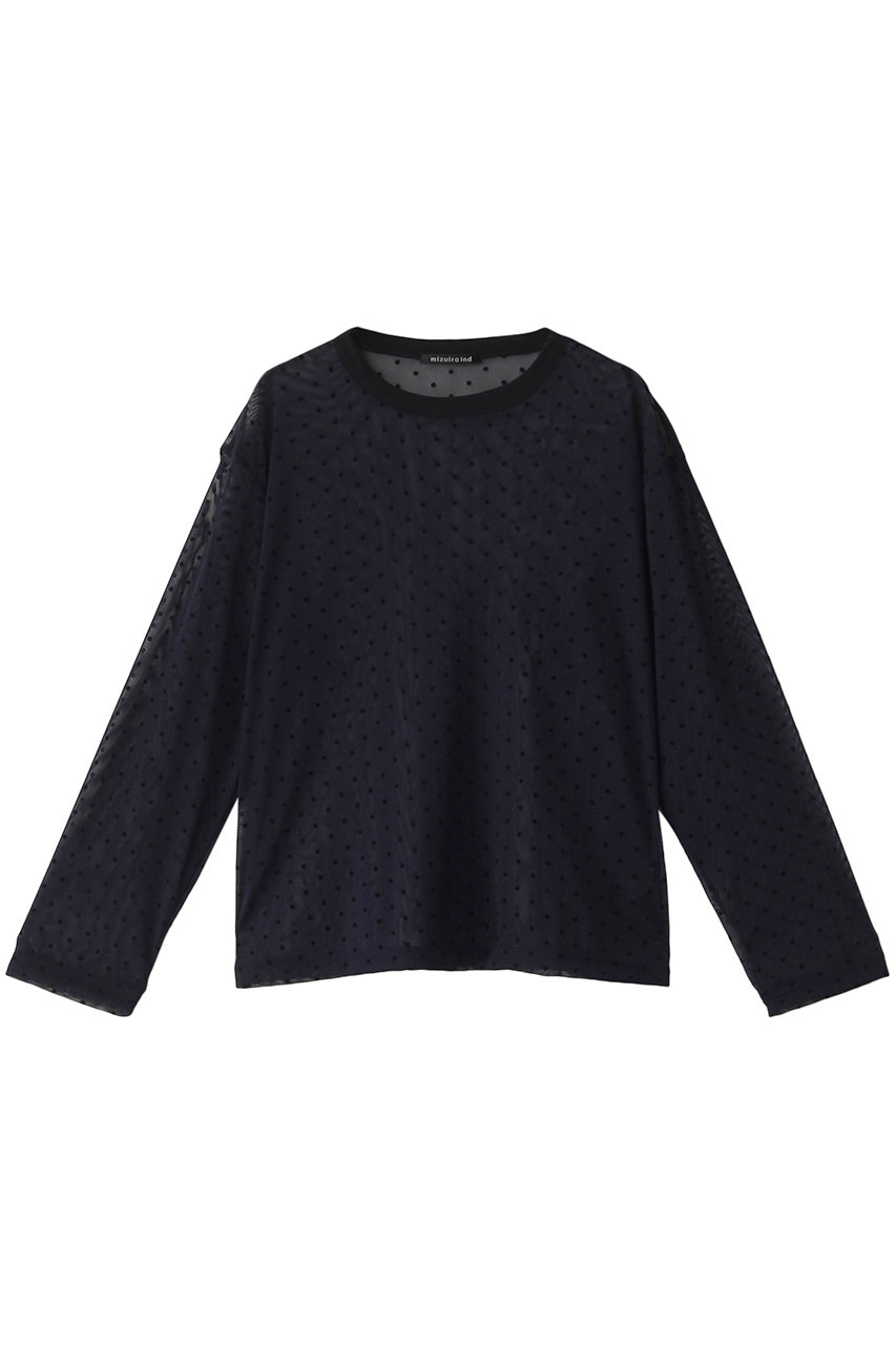 ミズイロインド/mizuiro indのmesh dots crew neck P/O プルオーバー(navy/4-210022)