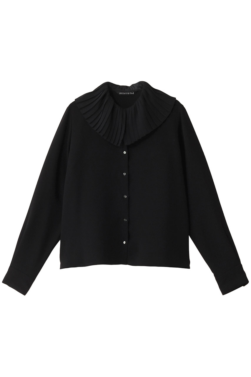 ミズイロインド/mizuiro indのpleats collar shirt シャツ(black/4-230038)