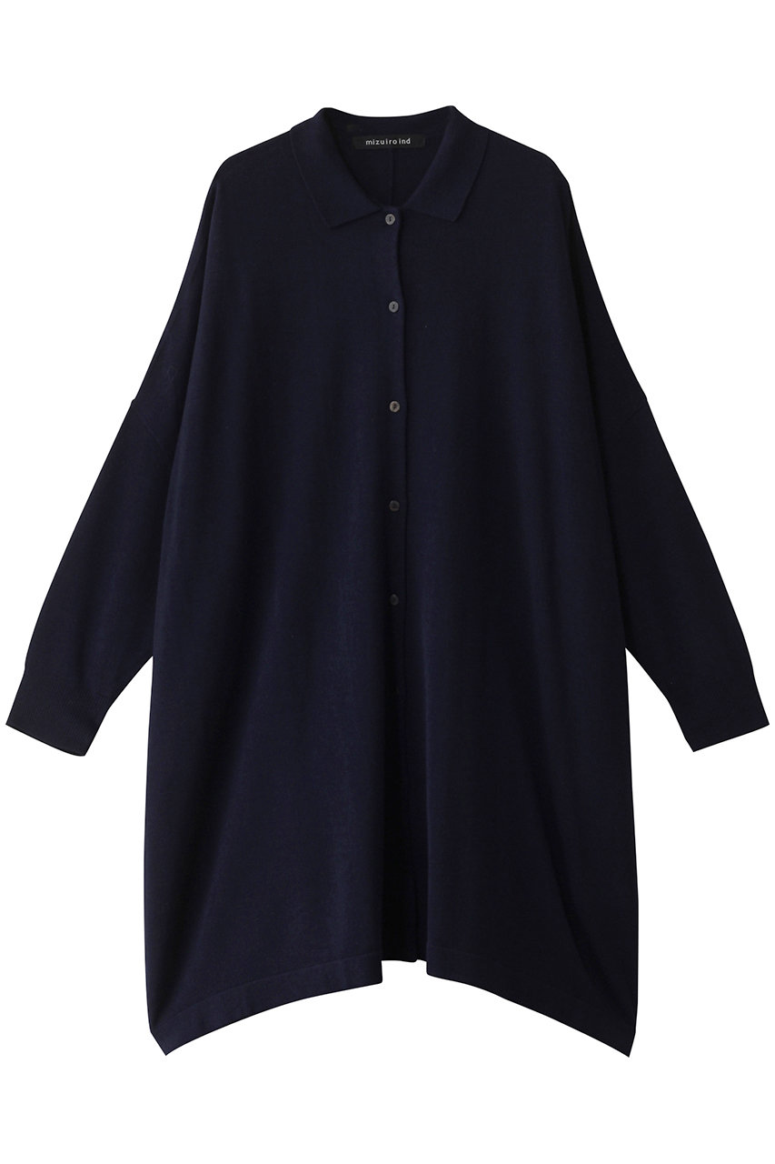 ミズイロインド/mizuiro indのlong C/D with collar カーディガン(navy/4-220071)