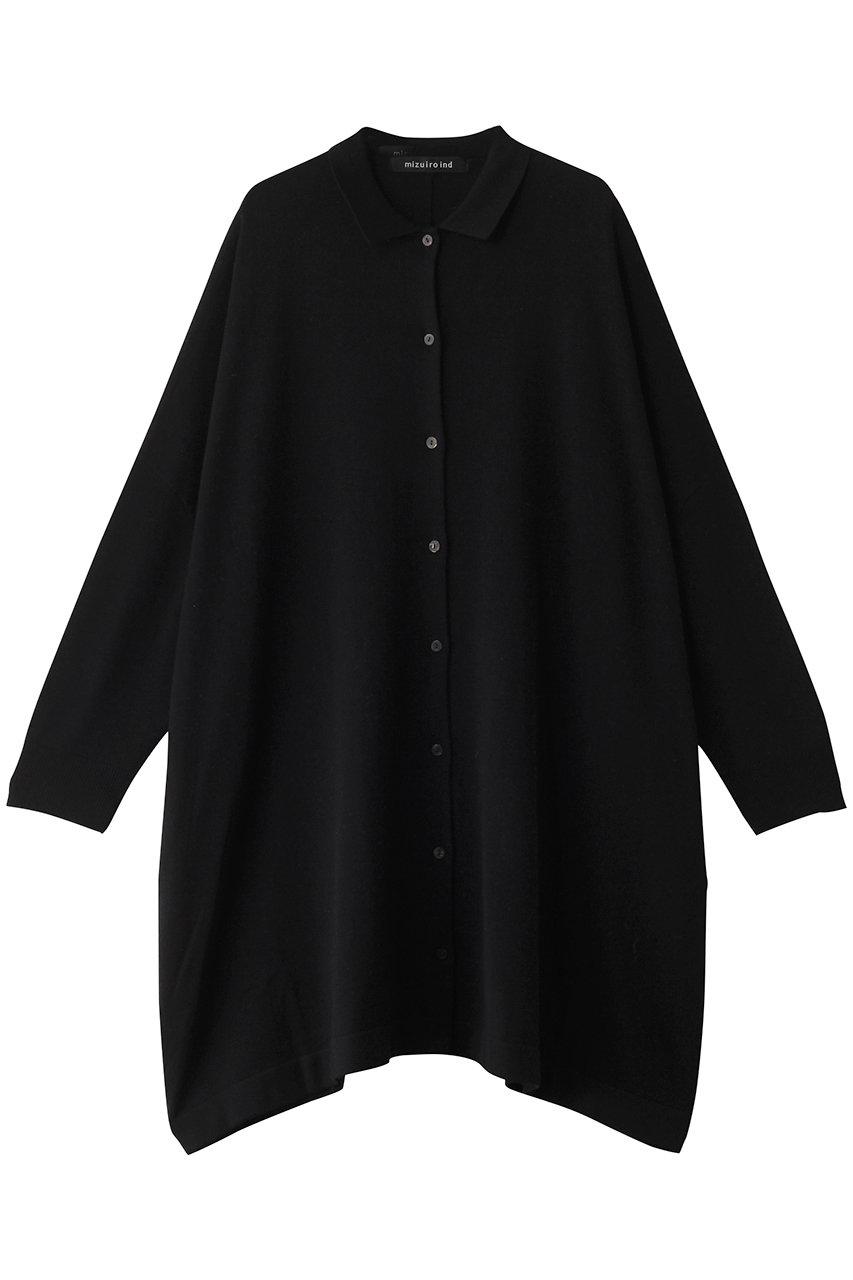 ミズイロインド/mizuiro indのlong C/D with collar カーディガン(black/4-220071)