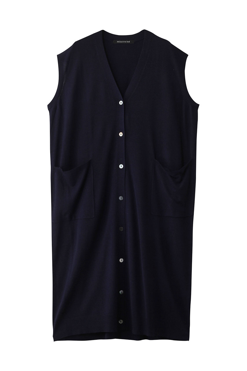 ミズイロインド/mizuiro indのV neck long vest ベスト(navy/4-220074)