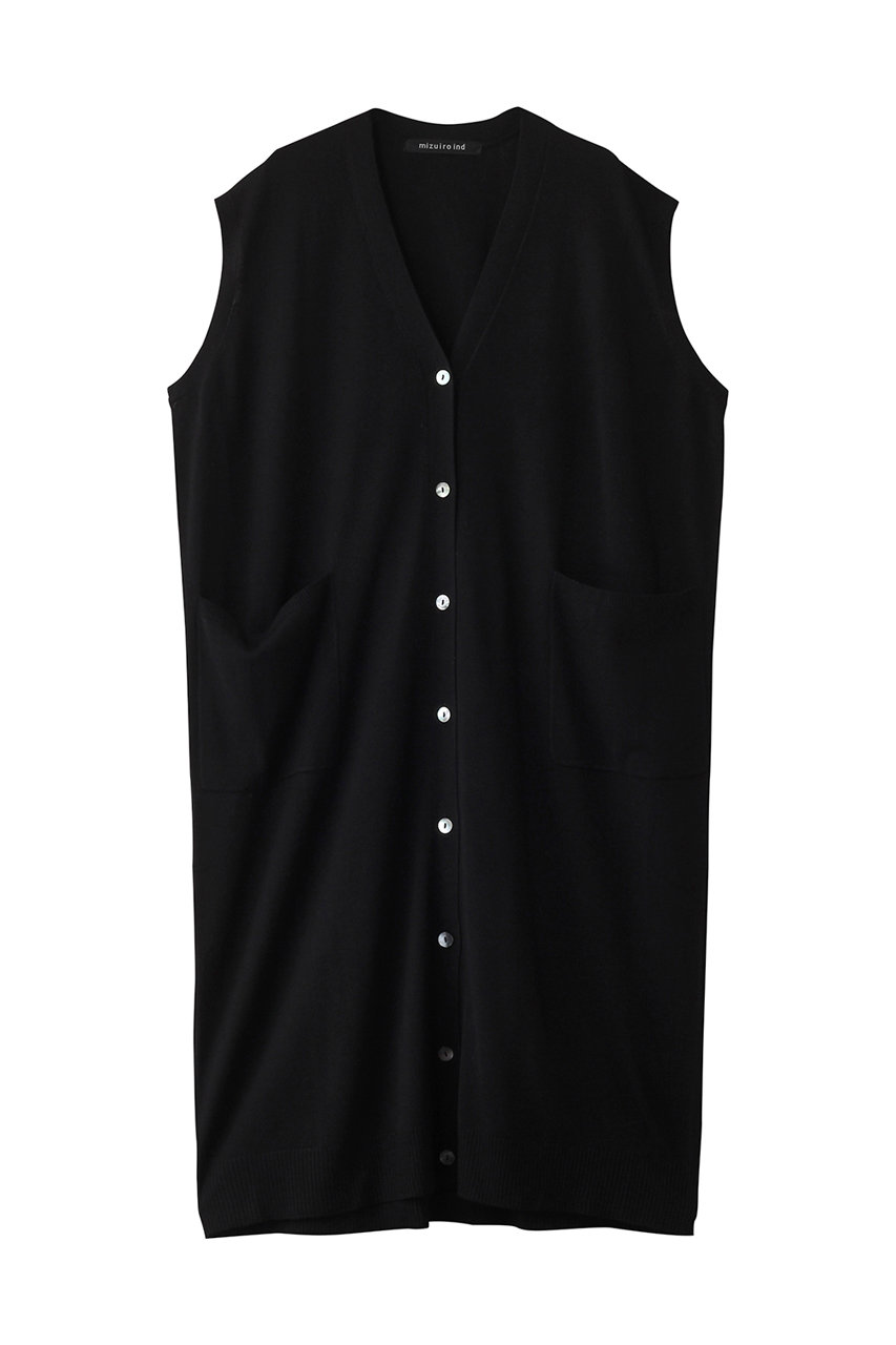 ミズイロインド/mizuiro indのV neck long vest ベスト(black/4-220074)